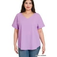 thumbnail image 2 of TheLovely Women & Plus Heavy Dobby V-Neck Rolled Short Sleeve Blouse Top, 2 of 4