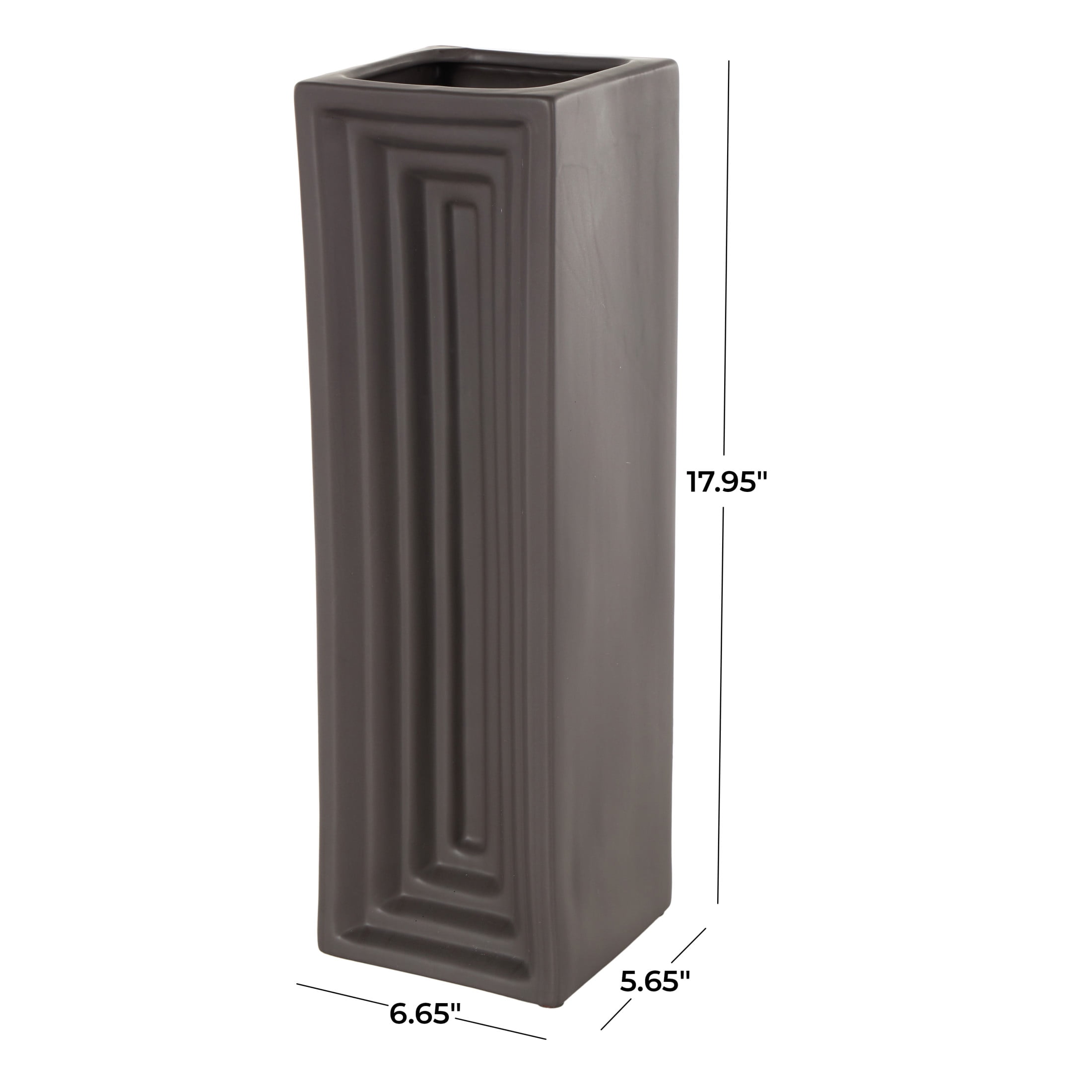 DecMode 18" Geometric Concaved Rectangular Black Ceramic Vase