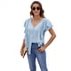 thumbnail image 1 of Blusas Informales Elegantes para Mujer, Blusas con Cuello en V, Botones y Mangas con Volantes. Azul L, 1 of 10