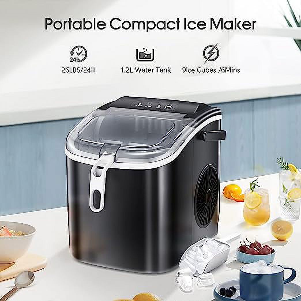 KISSAIR Portable Ice Maker Machine with Handle,26Lbs/24H,Bullet-Shaped Ice Cubes, Black - image 4 of 7