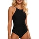 thumbnail image 2 of Traje de baño de mujer de color liso sin espalda con tirantes, traje de baño conservador con hombros descubiertos, bikini de poliéster para mujer., 2 of 9