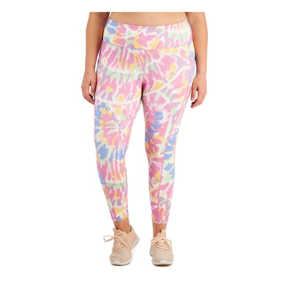 IDEOLOGY Womens Pink Stretch Pocketed Tie Dye Active Wear High Waist Leggings Plus 3X
