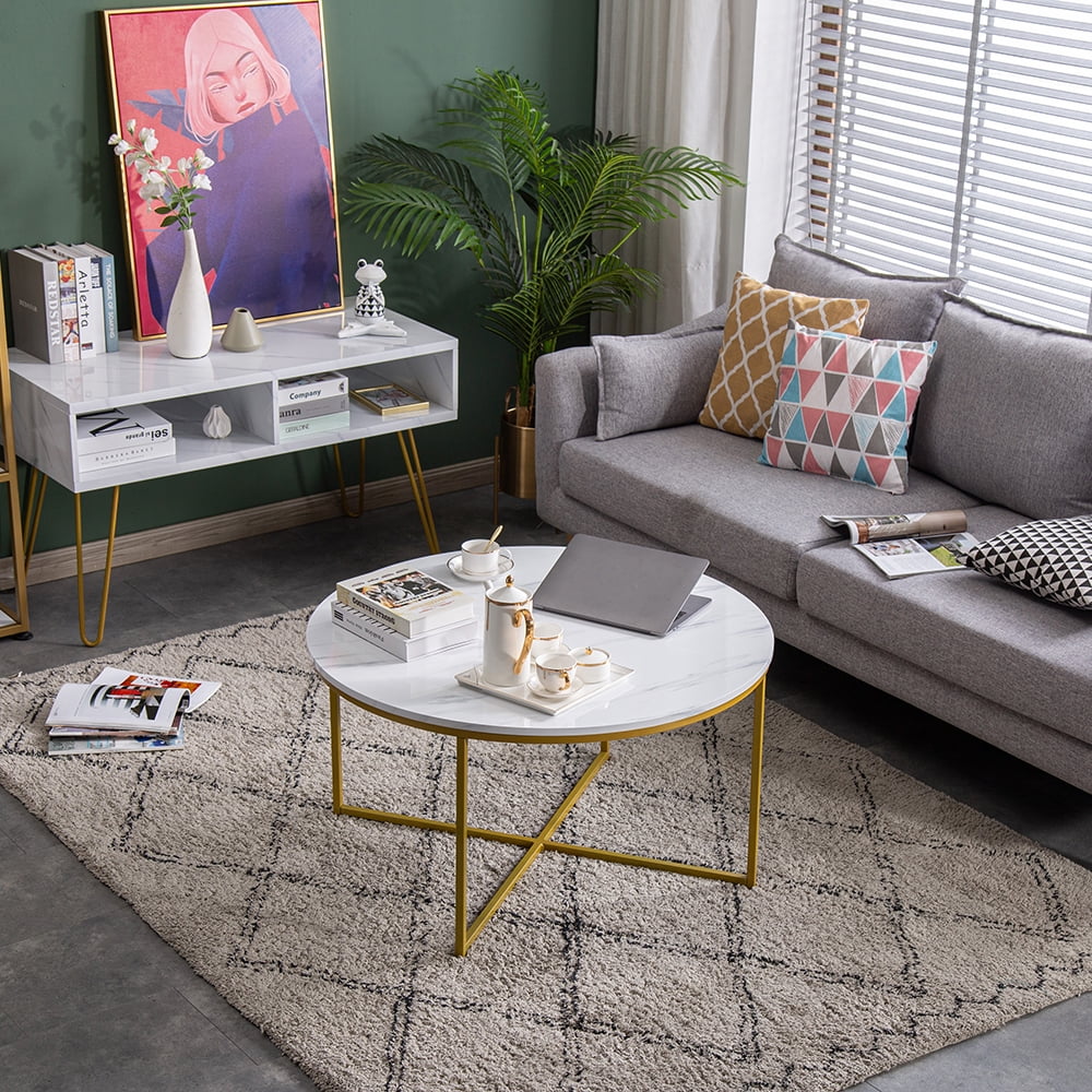 Lowestbest Marble Simple Round Coffee Table, Modern Round Accent Side Coffee Table for Living Room, White Lowestbest Marble Simple Round Coffee Table, Modern Round Accent Side Coffee Table for Living Room, White
