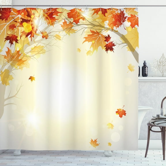 Fall Shower Curtain, Soft Image of Faded Shedding Fall Leaves from Tree Motion in Nature Concept Print, Fabric Bathroom Set with Hooks, 69W X 70L Inches, Multicolor, by Ambesonne