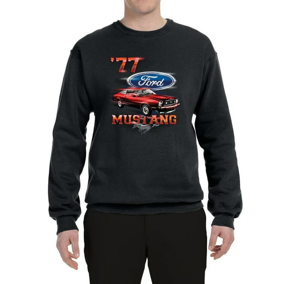 Wild Bobby, 1977 Ford Motors 77 Mustang Silhouette, Cars and Trucks, Unisex Crewneck Graphic Sweatshirt, Black, Small