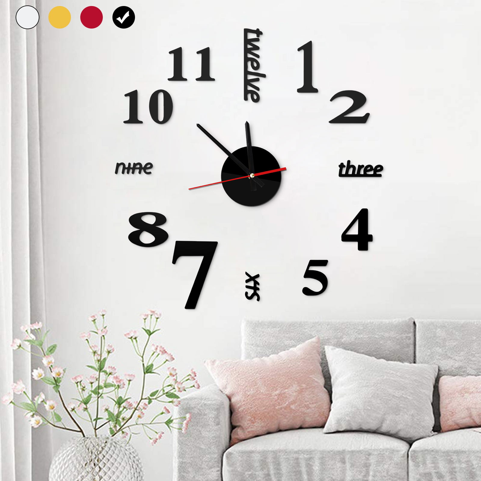 1PC Wall Clock 3D Acrylic Mirror Quartz DIY Wall Stickers Home Living Room Moder 