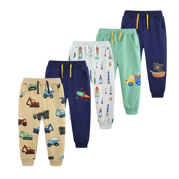Bellafa Toddler Boy Sweatpants Cotton Boys Athletic Joggers Pants Kids Dino Truck Graphic Sweats Pants with Pocket 2-7T