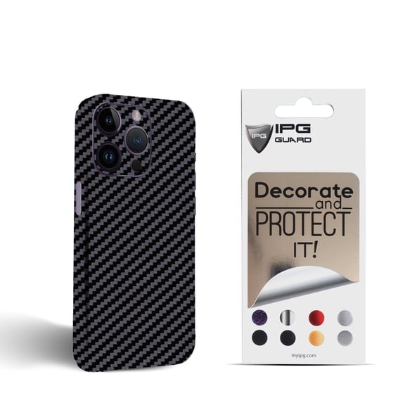 IPG Compatible with iPhone 14 Pro Max Decorative Carbon Fiber Vinyl Back and Sides Full Protection Anti Scratch Skin Guard - 3D Surface - Easy to Install for 14 Pro Max (Black Carbon Fiber)
