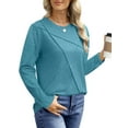 thumbnail image 4 of UVN Blouses for Women Pleated Long Sleeve Shirts Casual Crew Neck Tunic Tops, 4 of 9