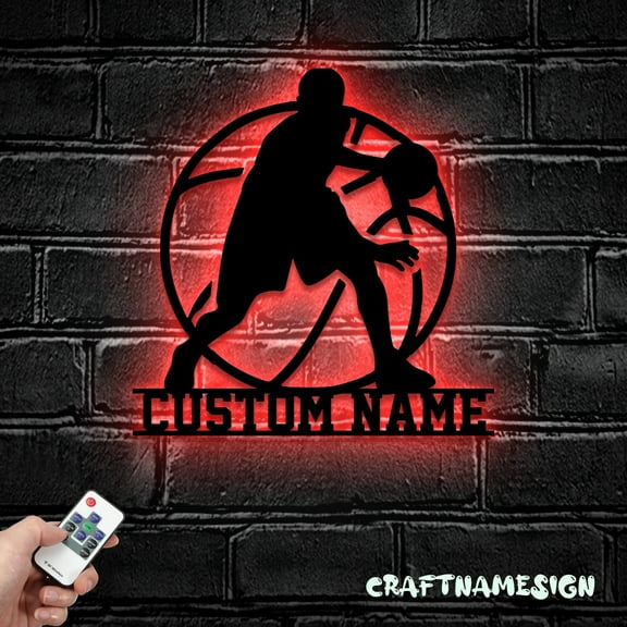 Craftnamesign Custom Baseball Metal Wall Art Led Light, Personalized Softball Player Name Sign