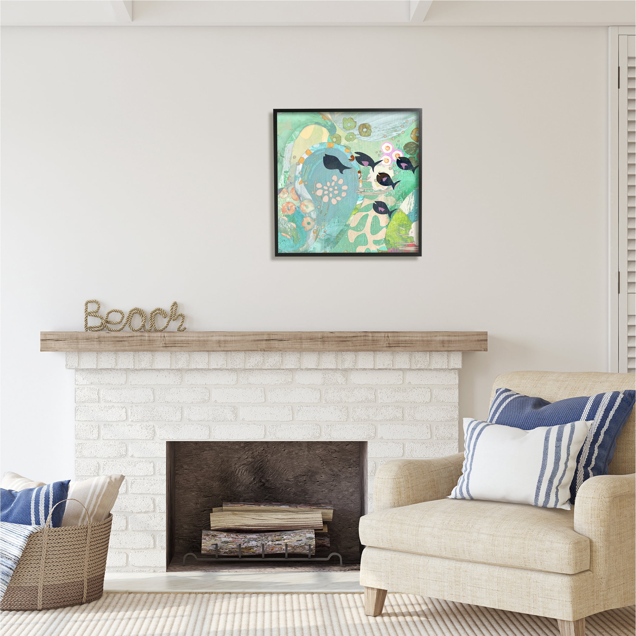 Stupell Industries Green Patterned Fish Collage Animals & Insects Painting Black Framed Art Print Wall Art, 24 x 24
