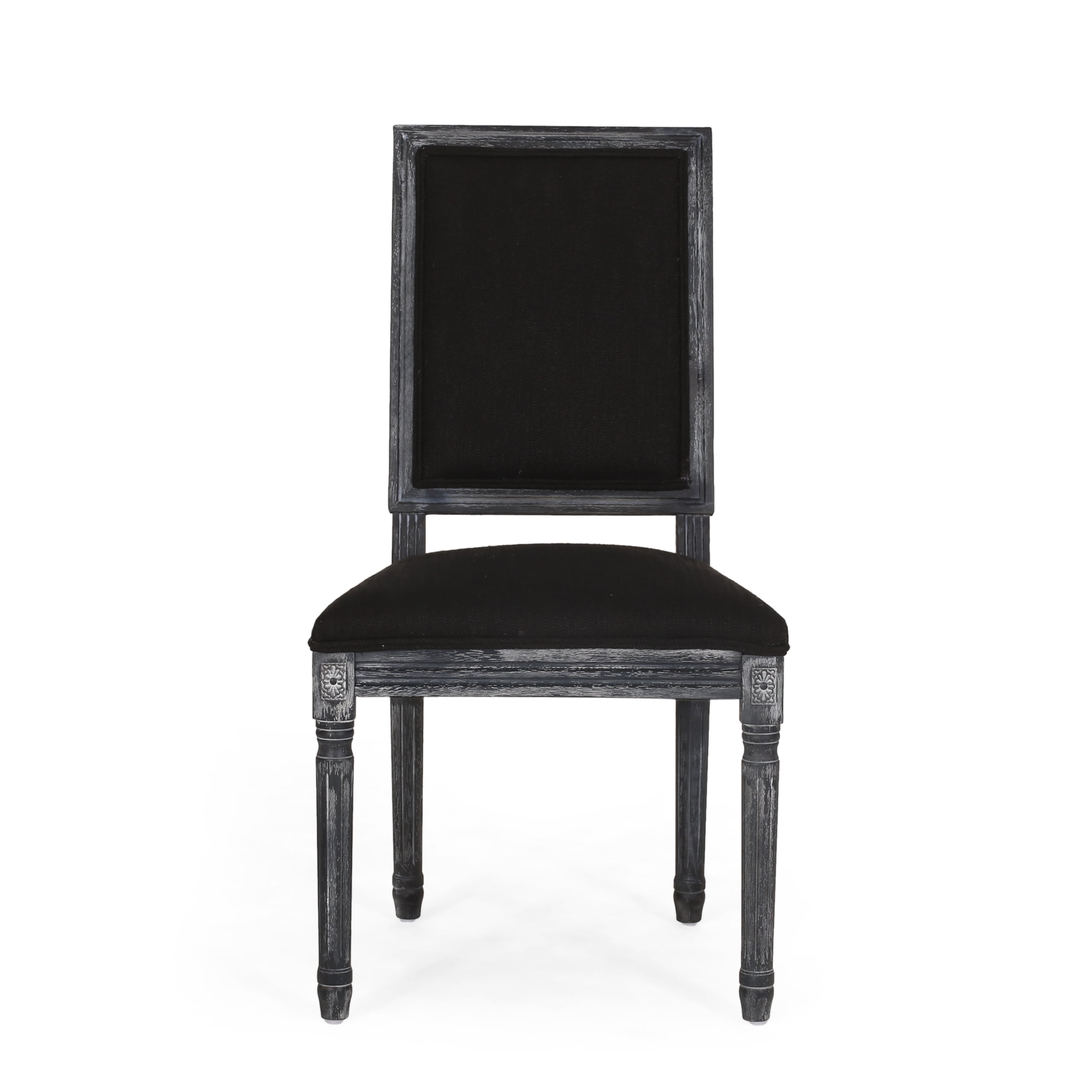 Noble House Robin Wood Upholstered Dining Chair, Set of 2, Black and Gray