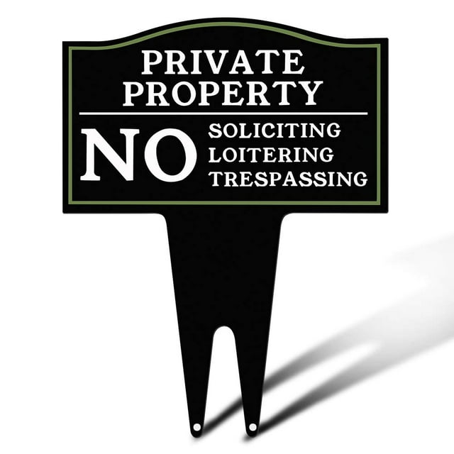 Señales De Advertencia De Patio De Metal Sin Óxido De 16 X 12,5 Pulgadas De Cigera Private Property No Trespassing No Soliciting And No Loitering Con Estaca, Ideales Para Casa Y Negocio