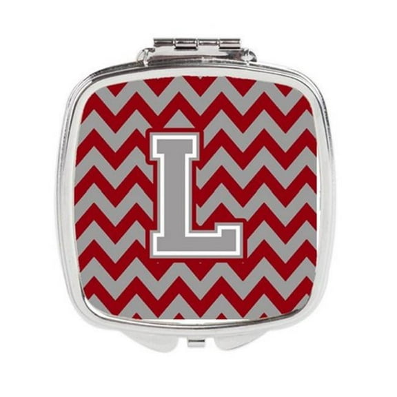 Carolines Treasures  Letter L Chevron Crimson & Grey Compact Mirror - Crimson & Grey - 3in. H x 0.3in. W x 2.75in. L