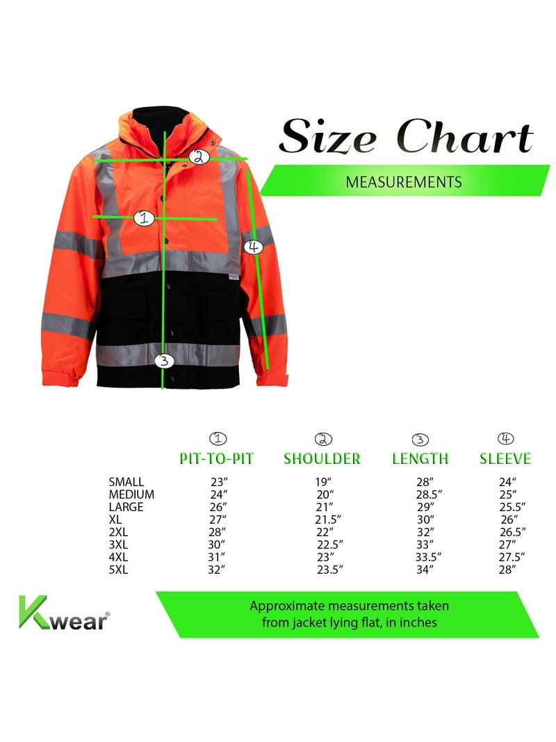 Men's Class 3 Safety High Visibility Water Resistant Reflective