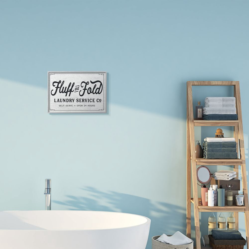 Stupell Industries Fluff and Fold Laundry Room Vintage Country Sign Framed Wall Art Design by Lettered and Lined, 11" x 14", Gray Framed