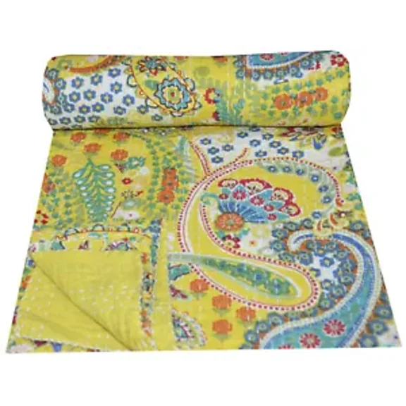 Indian kantha quilt bedspread handmade bed cover bedding throw blanket