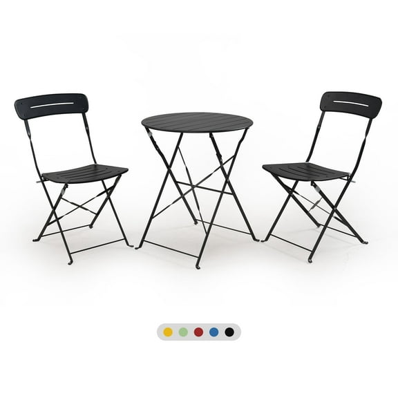 GRANDPATIO 3-Piece Foldable Bistro Set with Round Table, All-Weather Steel Frame, No Assembly, Multi-Color Outdoor Patio Furniture for Garden/Beach, Black