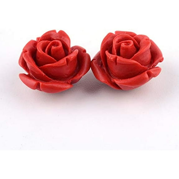 50pcs Cinnabar Carved Rose Beads 10mm Flower Carving Loose Beads Carving Red Floral Beads for Jewelry Making Necklace Bracelet Earring Valentine's Day DIY Craft Supply Hole: 1.5mm
