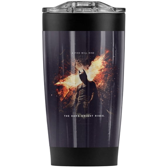 Batman Dark Knight Rises/Fire Will Rise Stainless Steel Tumbler 20 oz Coffee Travel Mug/Cup, Vacuum Insulated & Double Wall with Leakproof Sliding Lid | Great for Hot Drinks and Cold Beverages