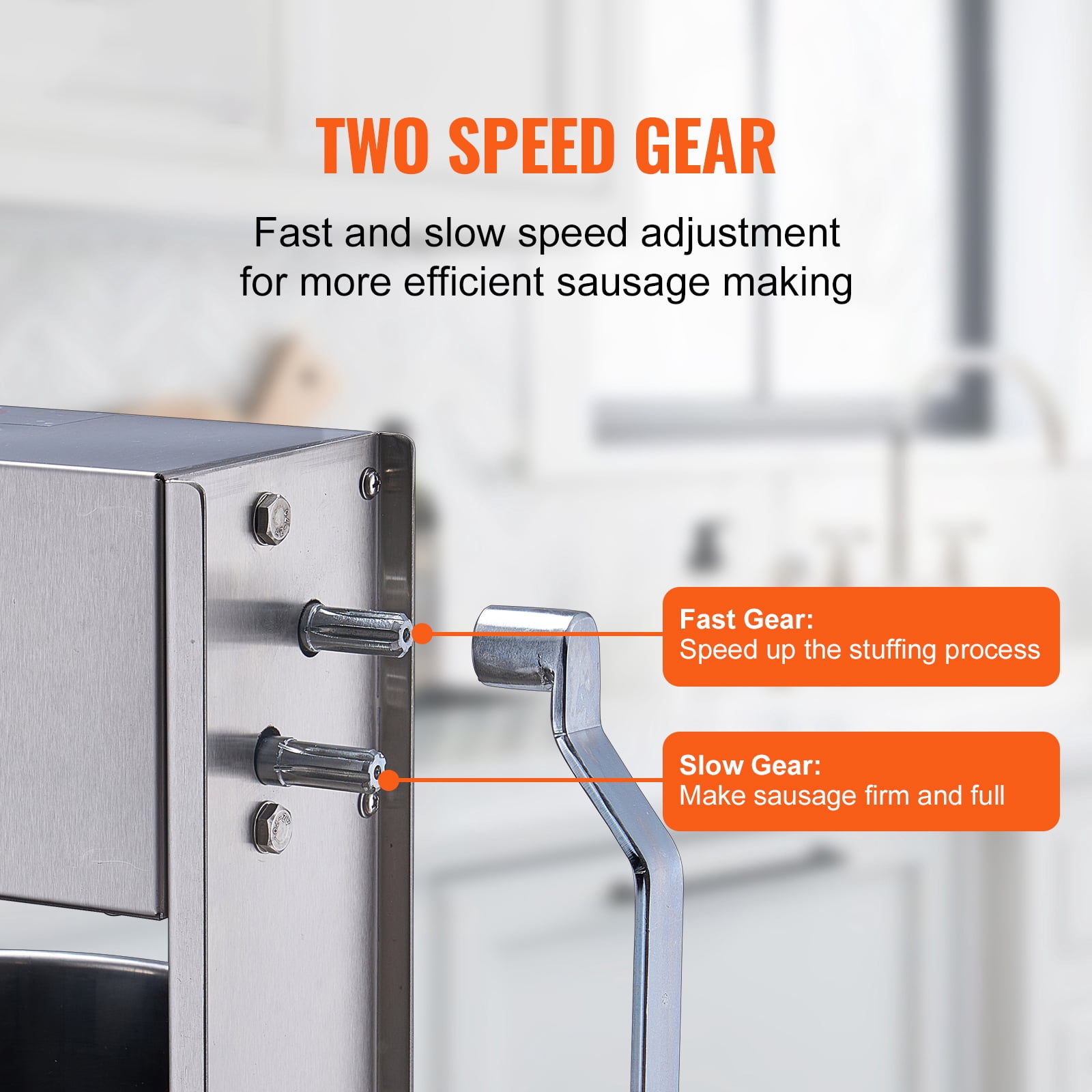 KFFKFF Hand-Operated Sausage Filler, 10 L / 22 LBS Upright Meat Filler, Two-Speed, Constructed with 304 Stainless Steel, Comes with 5 Filling Nozzles, Suitable for Domestic and Commercial Kitchens