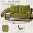 thumbnail image 3 of Sofa for Living Room, Corduroy Sofa, Double Seater Sofa with Side Pockets and Ergonomic Support, High Density Foam, Modern Monochrome Design, Olive Green Corduroy Fabric, 3 of 8