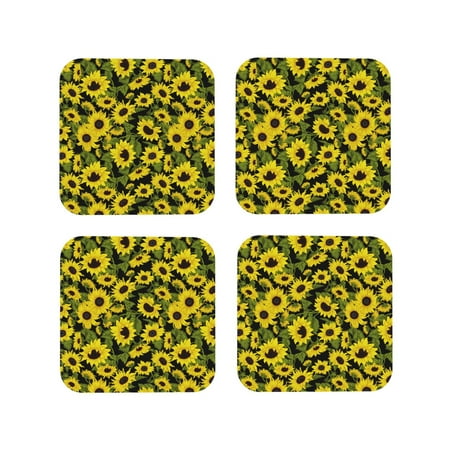 

Coasters Set of 4 - Sunflowers In Vintage Drink Coasters for Tabletop Protection Leather Coasters for Living Room Decor and Housewarming Gift Square