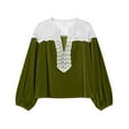 thumbnail image 4 of XUNKUSGA Women's Blouses Fashion Lace Velvet Patchwork Color Block Tops for Women Loose Vintage Lantern Sleeve Womens Blouses Soft Long Sleeve V Neck Women's Tops Green, 4 of 5