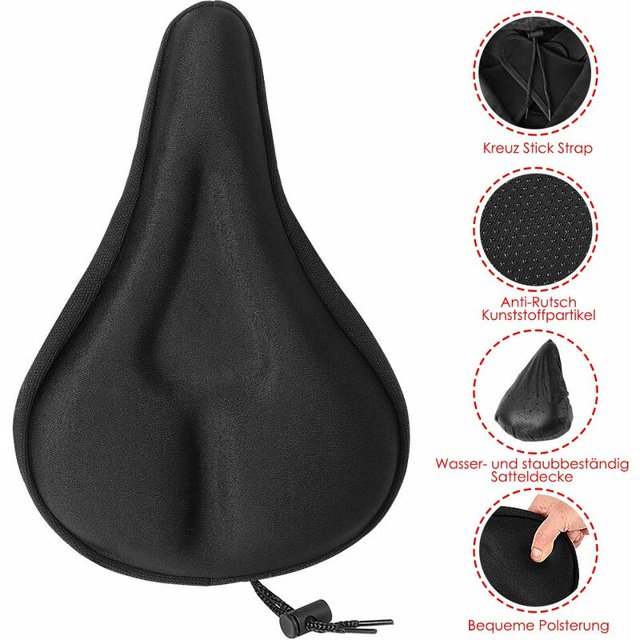 Funda de sillín de gel para bicicleta en color negro, protector de plástico impermeable para asiento de bicicleta, funda de sillín de gel acolchada para interior para hombres, mujeres y niños, 28 x 18 cm