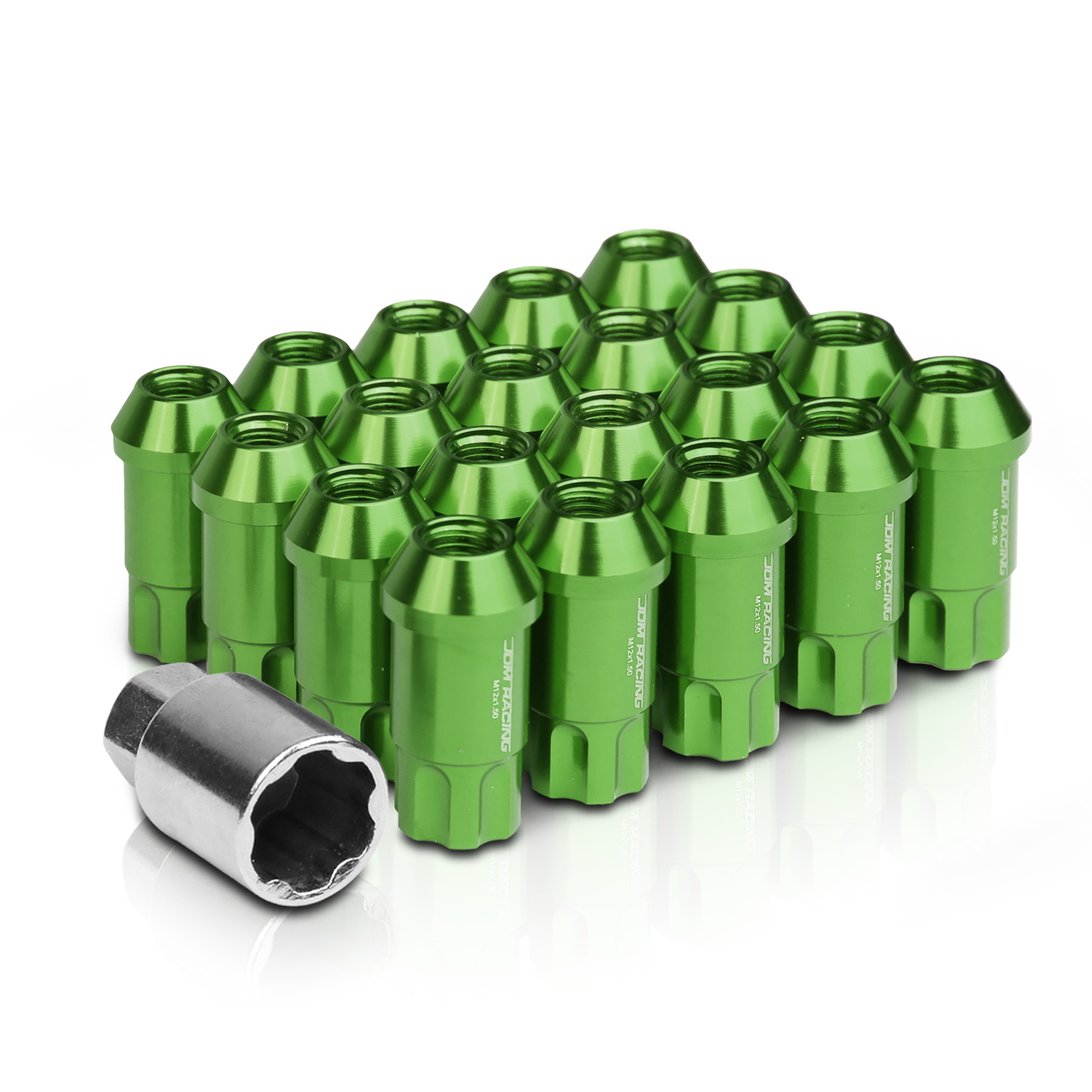 (20) Green M12x1.5 50mm Open Extended Spline Drive Tuner Wheel Lock Lug