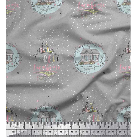Soimoi Grey Cotton Duck Fabric Farmhouse Vintage Print Fabric by Yard 42 Inch Wide