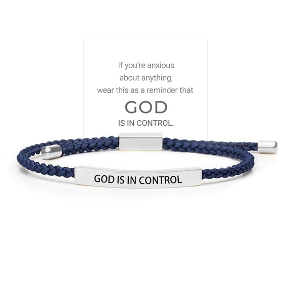 God Is In Control Tube Bracelet, Handmade Braided Adjustable Inspirational Bracelets, Stainless Steel Let Him Comfort Tube Bracelet for Women Men Birthday Festival Gifts(Silver-Blue)