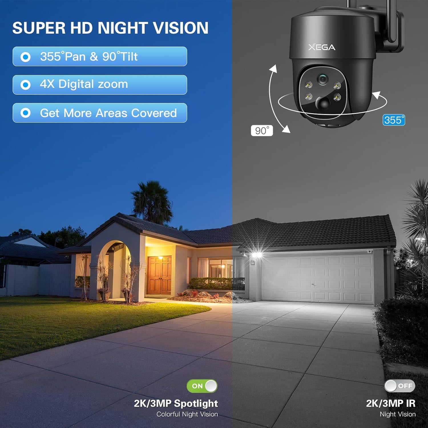 Xega XG-02-US4G-P2 2K HD 2-Channel 3MP PTZ Surveillance Camera with SIM Card, Other, 2-Pack