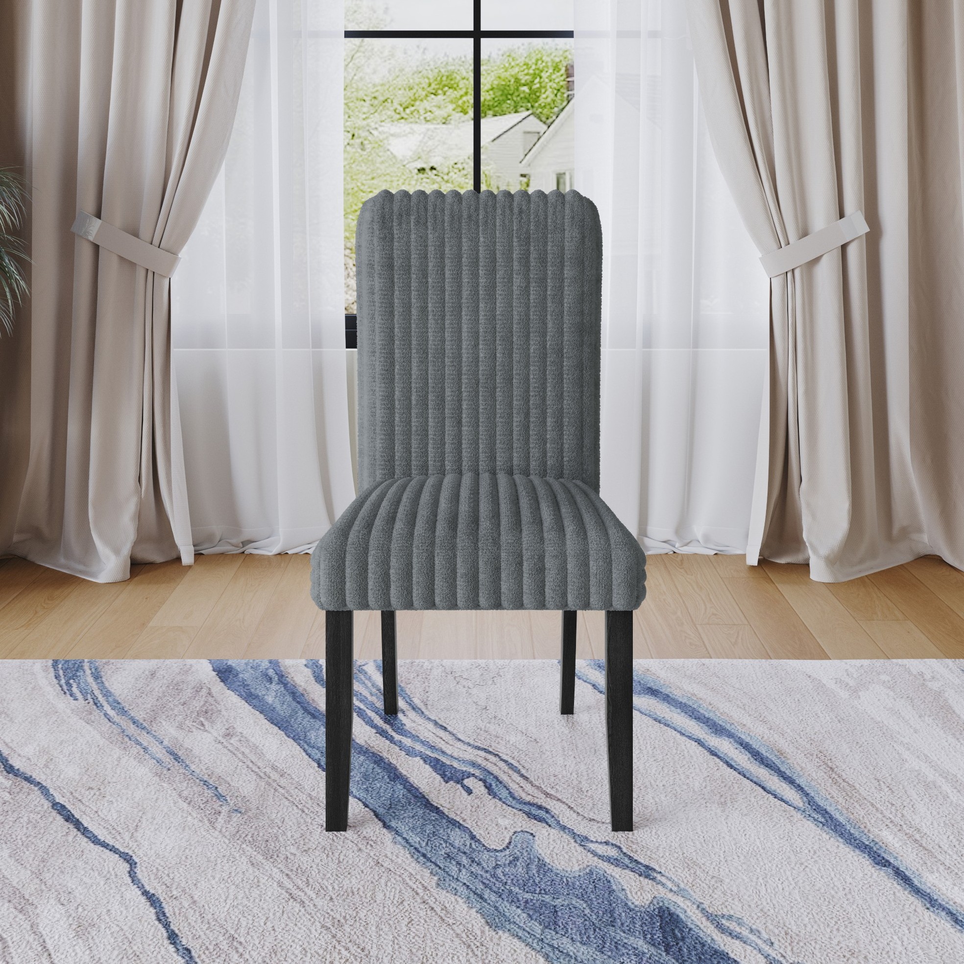 Home Design Guymon Dining Chair (Set of 2), Black/Gray, Cushioned Seat, Slat-Back Design, Comfortable Seating, Sturdy Frame, Modern Style, Durable Construction