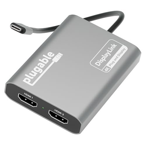 Plugable USB C to HDMI Adapter, Dual Monitor 4K 60Hz for Apple Mac M1/M2/M3, DisplayLink Multiple Displays for Thunderbolt MacBook or iMac, Driver Required USBC-6950M