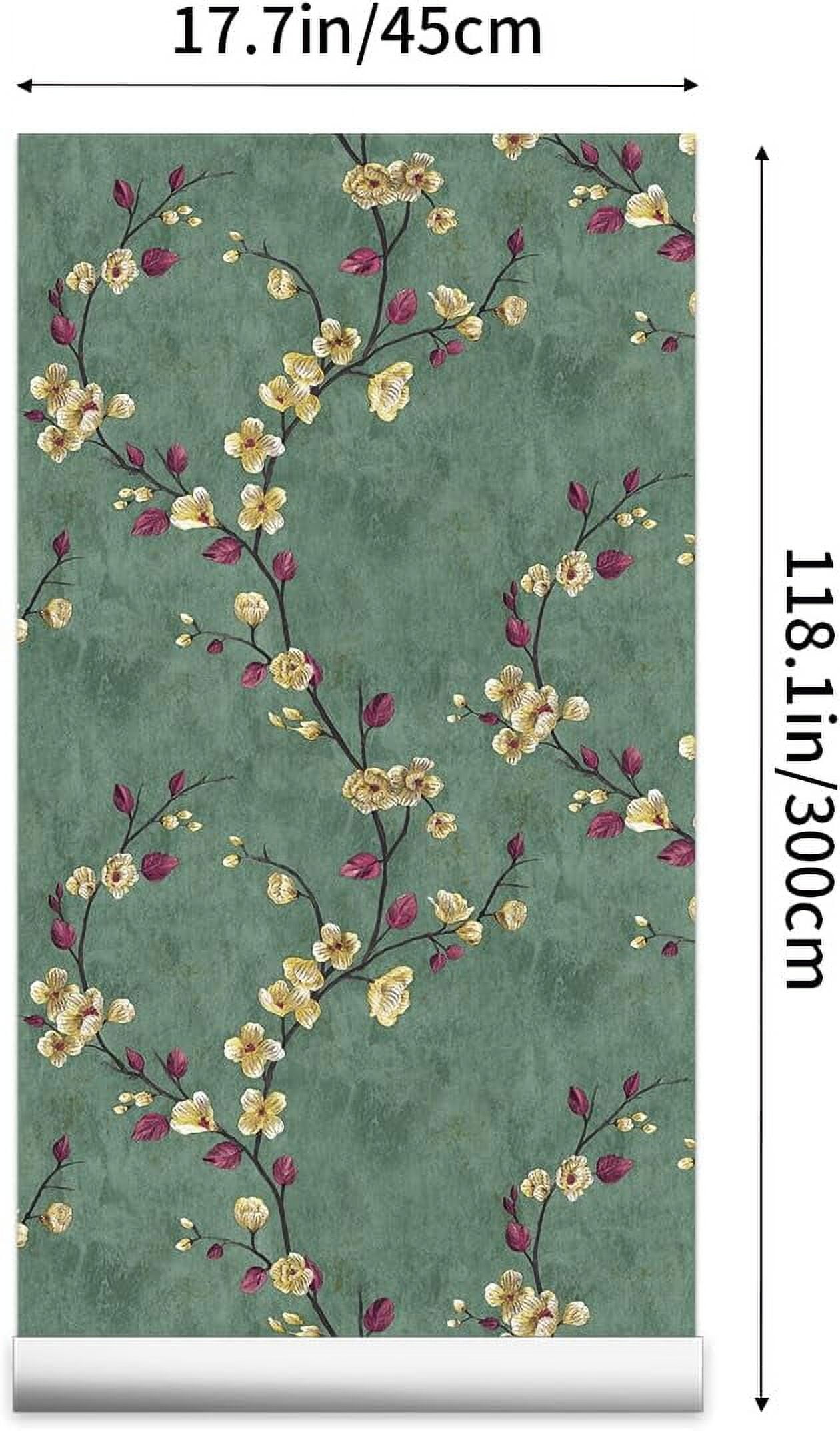 (4 pack) UMIGGEE Floral Peel and Stick Wallpaper Green Floral Contact Paper 17.7-in x 118-in Removable Wallpaper Self Adhesive Wallpaper Wall Paper for Home Decor Wall Covering Old Furniture Renovation