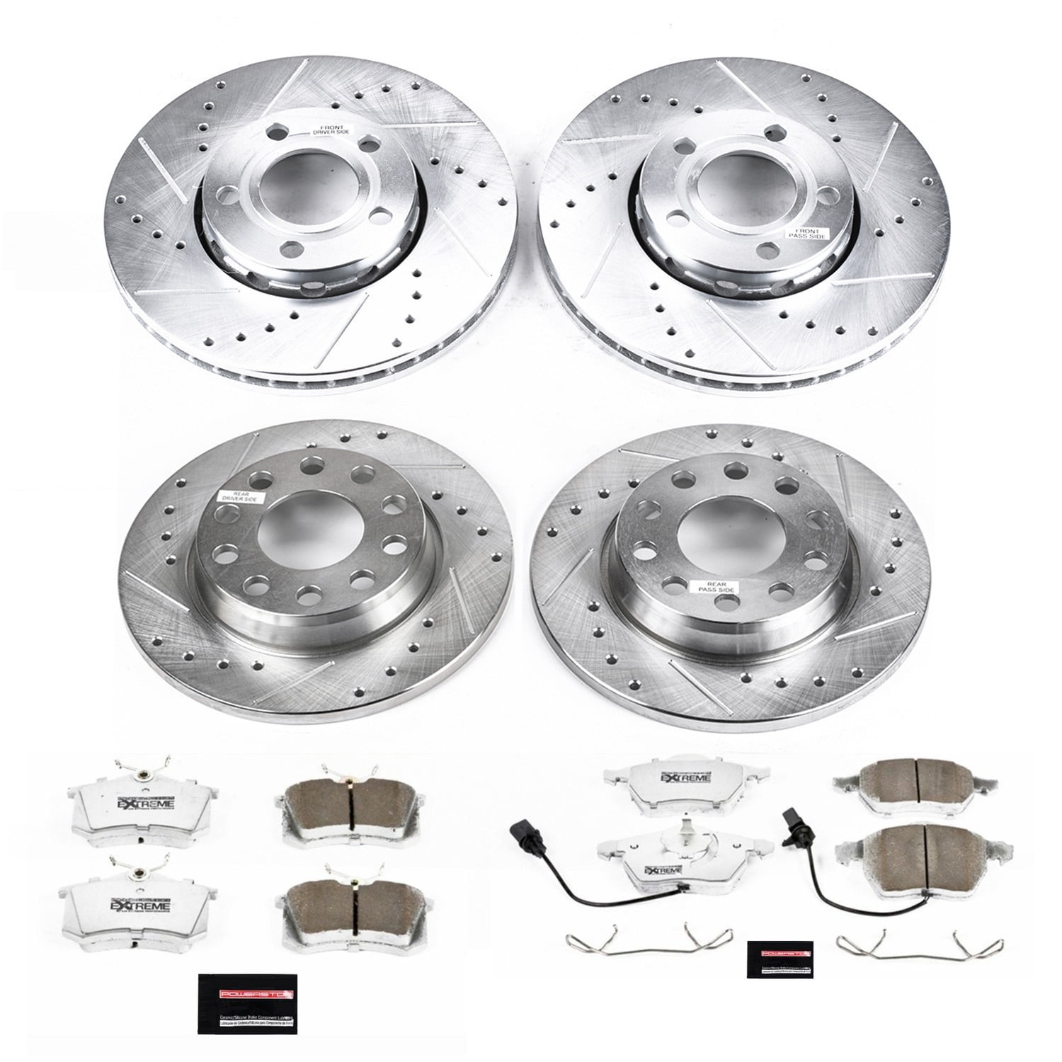 PowerStop Front and Rear Z26 Street Warrior Carbon-Fiber Ceramic Brake Pad and Drilled and Slotted Rotor Kit Fits: AUDI Select Models K7917-26