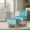 thumbnail image 4 of Costway Leisure Chair and Ottoman Thick Padded Velvet Tufted Sofa Set w/ Wood Legs Green, 4 of 10