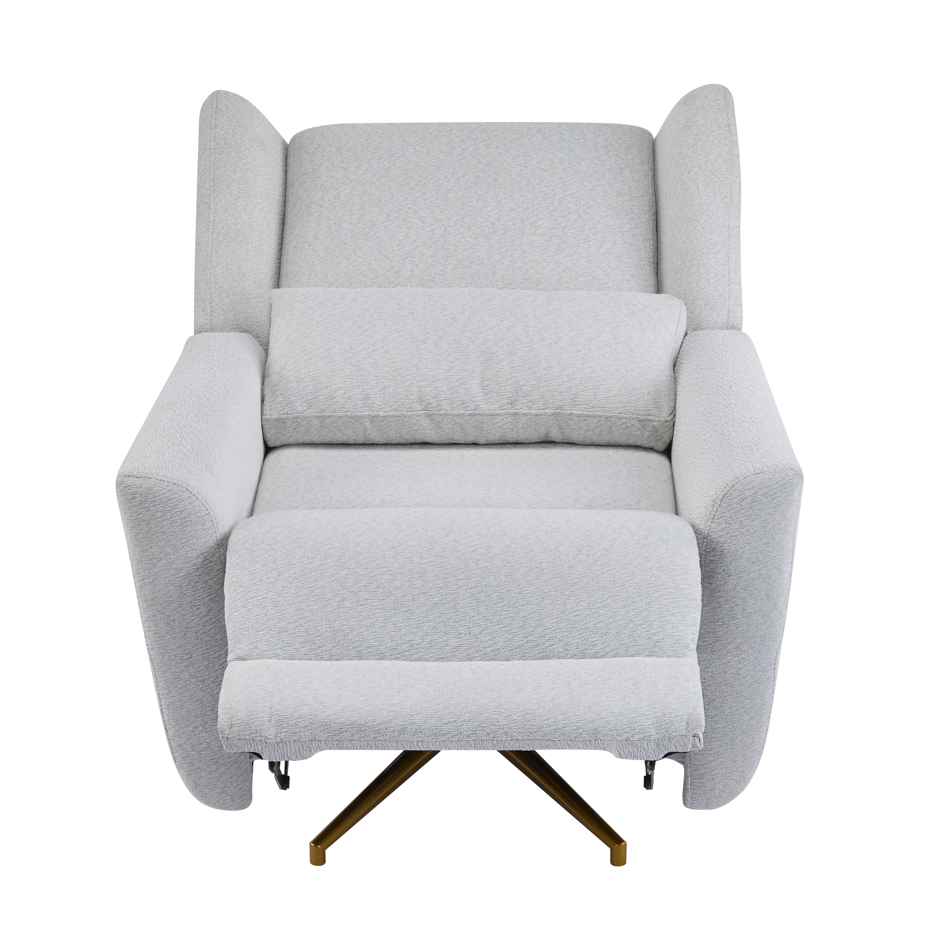 HOQBN Power Recliner Chair with 360° Swivel, 90°-165° Adjustable Backrest, Gold Base, Upholstered Swivel Chair for Home Office,Light Grey