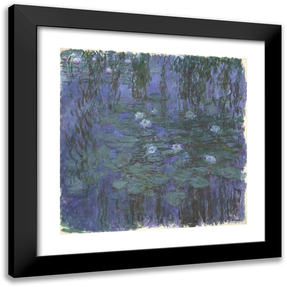 Claude Monet 12x12 Black Modern Framed Museum Art Print Titled - Blue Water Lilies (1916 - 1919)
