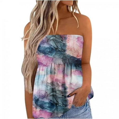 

Women Clothes Clearance Girls Gradient T Shirts Blouses Bustier T Shirt Sleeveless Strapless Off Shoulder Lounge Camisole Tank T Shirts FJ