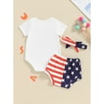 thumbnail image 3 of Bagilaanoe 4th of July Outfits for Newborn Baby Girl Short Sleeve Letter Print Romper Tops + Striped Shorts + Headband 3M 6M 12M 18M Infant Independence Day Clothes 3pcs Short Pants Set, 3 of 8