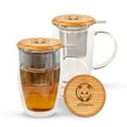 thumbnail image 1 of Tasse en Verre à Double Paroi avec Infuseur à Thé en Acier Inoxydable et Couvercle en Bambou - 450 ml, 1 of 5
