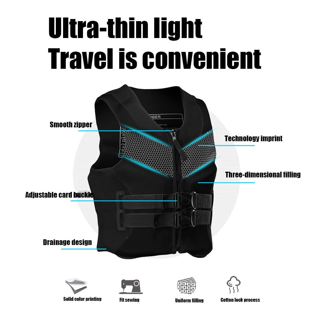XIAOLE Water Kayaking Jacket For Adults , Buoyancy Swimsuit Boating Fishing Waistcoat Zipper Closure, Outdoor Water Sports Vests, Life Jacket Aid Vest For Kayak Buoyancy, Fishing,(Black,L)