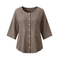 thumbnail image 5 of Turilly Women's Casual Cotton Linen 3/4 Sleeve Button Up T-Shirts Solid Color Loose Fit Open Front Top with Pockets, 5 of 6