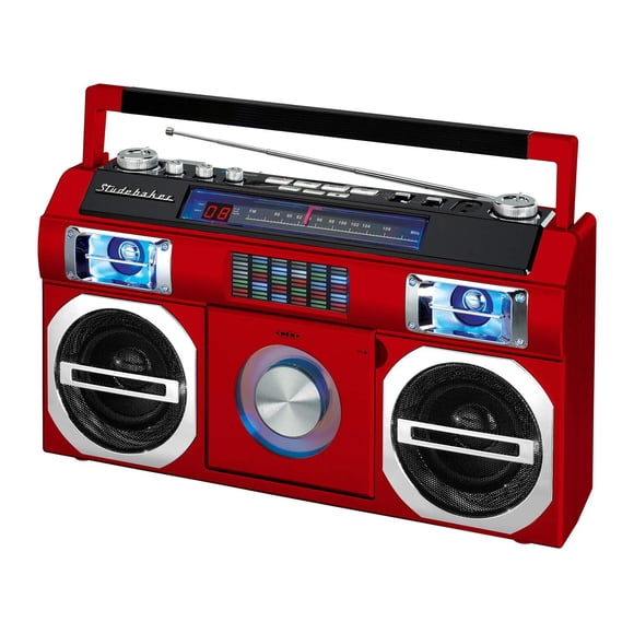 Boombox Bluetooth Retro Studebaker Rojo con Radio FM y Reproductor de CD