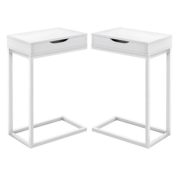 Home Square 1 Drawer Metal Accent Table in White Finish - Set of 2