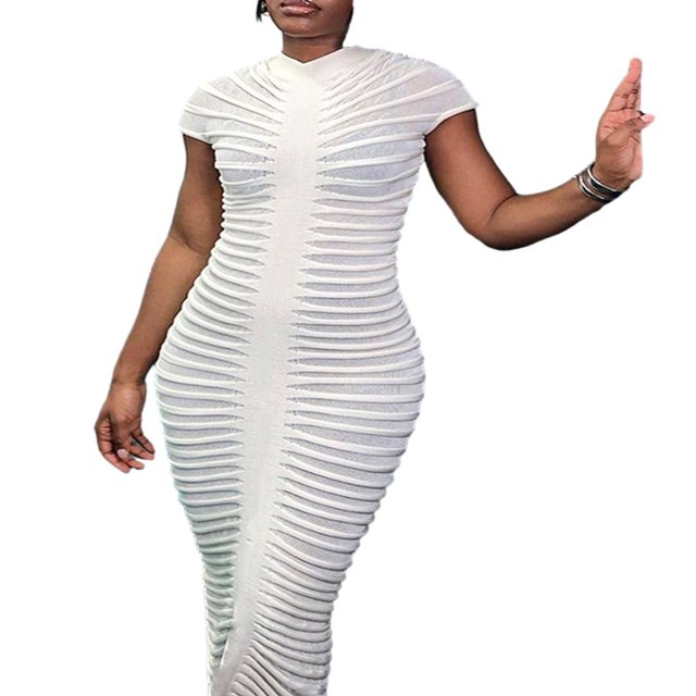 POINTERTECK Robe d'Automne pour Femmes Couleur Unie Robe en Maille Tricotée avec Col Montant et Manches Courtes