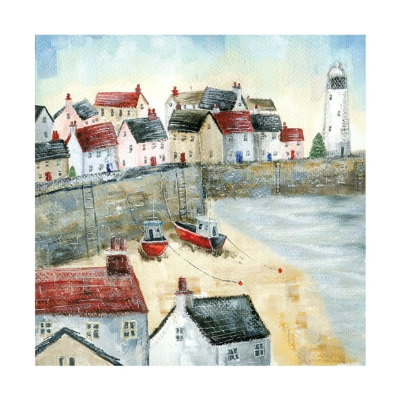 Canvas Wall Art - Paper Dove Co Ltd 'Snowy Harbour' Wall Art for Living Room, Bedroom, or Office Décor by Trademark Fine Art - 14 x 14 Inches