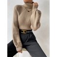 thumbnail image 3 of Sweater for Women High Neck Ribbed Knit Sweater Trendy Clothes Khaki XL, 3 of 8